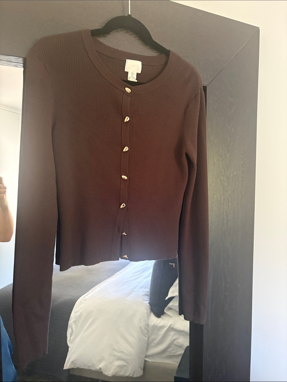 H&M Dark Brown Ribbed Button-Front Cardigan